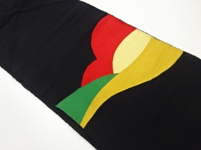 手織り紬抽象模様織出し名古屋帯